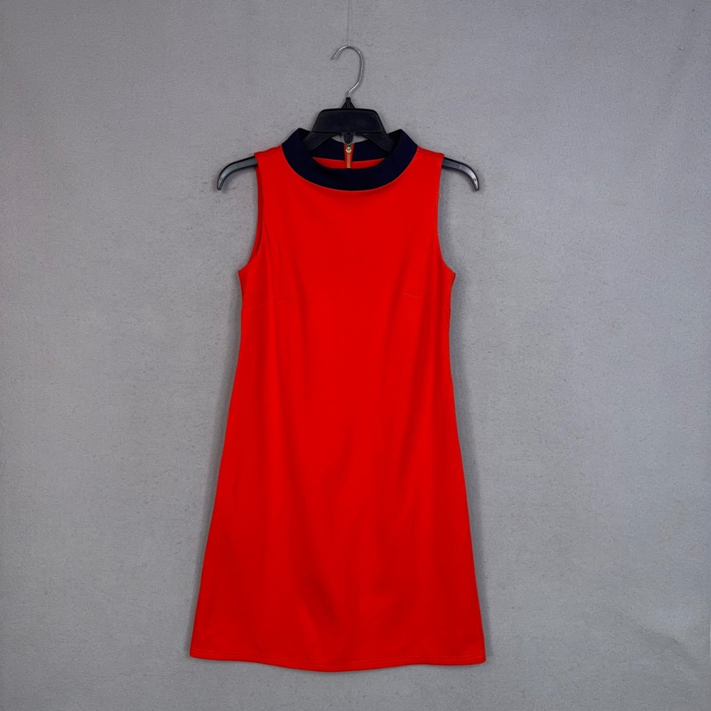 Jude Connally Dress Womens XS Red Colorblock Mock Neck Sleeveless Shift Preppy